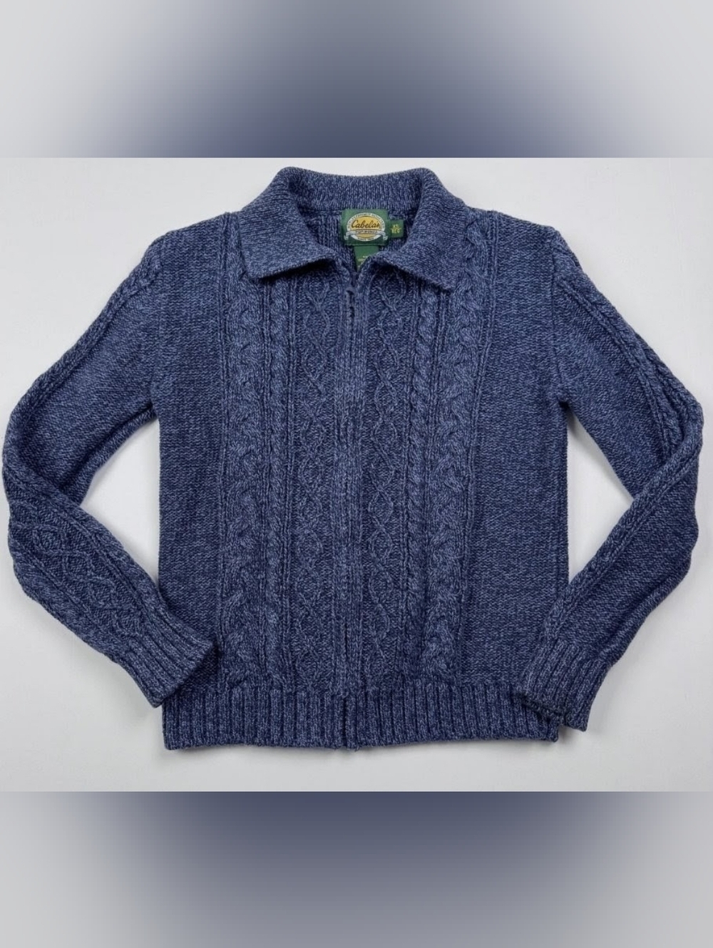Cabela's Woman's Cable Knit Full Zip Sweater Blue Sz S